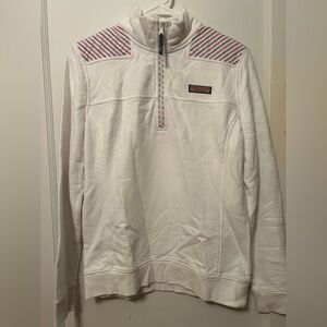 Vineyard Vines White Pullover with Red and Blue Stripes